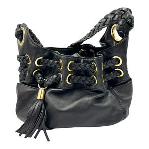 Michael Kors Black Braided leather Grommet Handbag